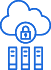 Line drawing of three servers with a cloud above them.