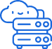 Line drawing of two servers stacked horizontally and a cloud positioned above them.