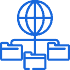 Line drawing of three folders with a globe represented the internet above them.