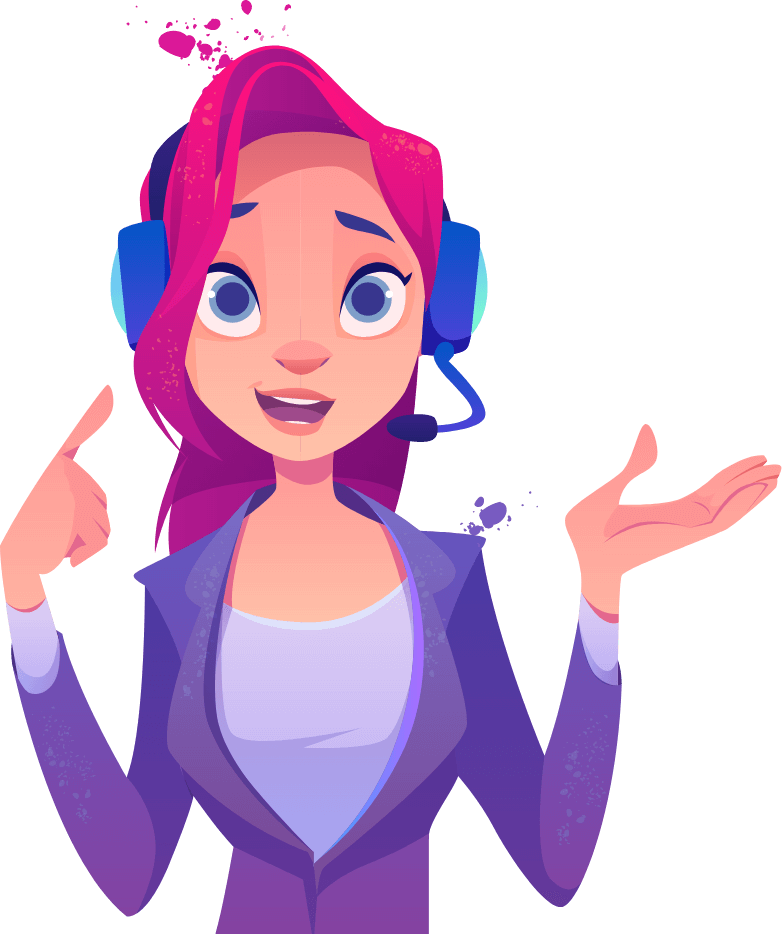 Come Notarize Cartoon Illustration of Lady with red hair and work headphone mic on.